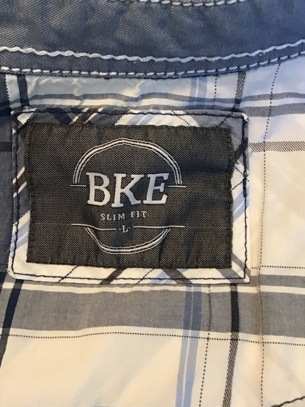 BKE White and Blue Plaid Button-Down Shirt for men. - Picture 3 of 4